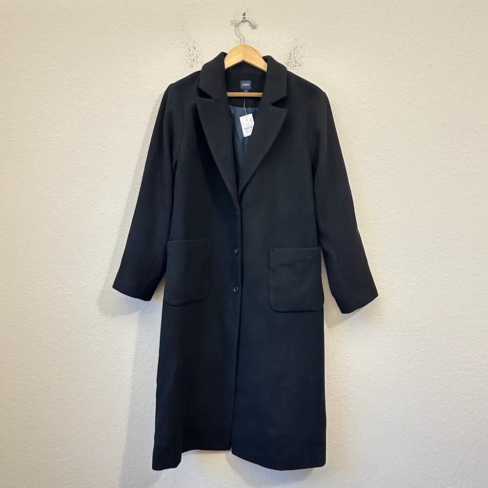 J.CREW Topcoat Black Wool Blend Patch Pocket Lined Cozy Overcoat NWT